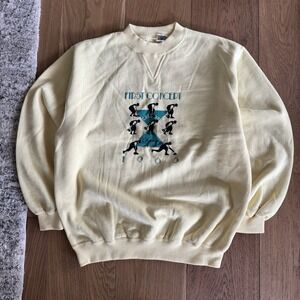 Vintage First Concept Curling Crewneck Mens Medium Champ 1968 Yellow Graphic 90s